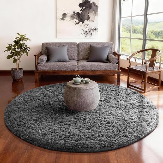 Ophanie Area Rugs for Bedroom Living Room,Color 1- Grey,Size 5',Shape Round