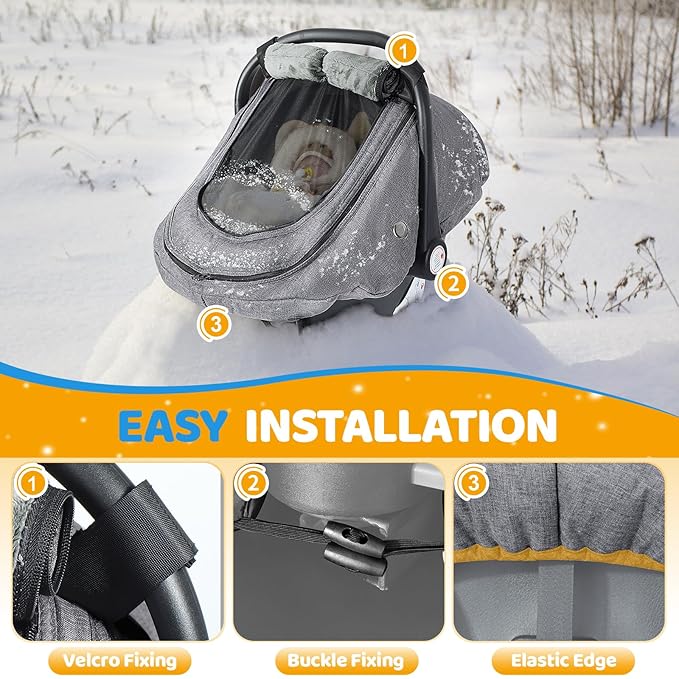 IvyWind Baby Car Seat Cover, Universal Winter Carseat Cover for Babies with Breathable Mesh Window, Cozy and Warm Infant Car Seat Covers for Cold Weather, Kick-Proof Carseat Canopy, Dark Gray