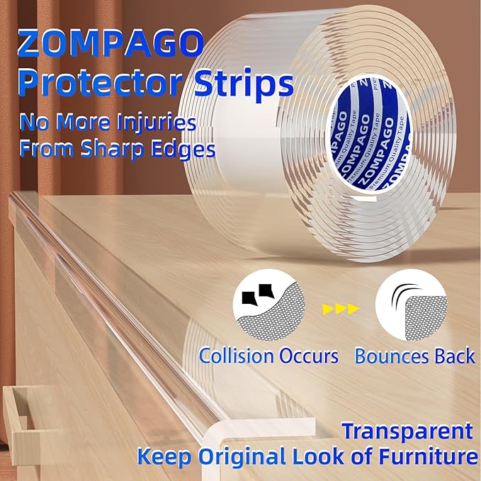 Clear Soft Corner Protectors for Furniture Strip,1.2in（W x9.84FT (L),Sharp Edge & Table Bumper,Window Edge,Wall Protector, Soft Corner Guards Safe for Proof,Table Corner Protectors in Family