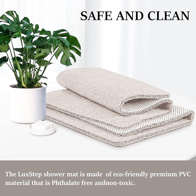 LuxStep Shower Mat Bathtub Mat,24x36 inch, Non-Slip Bath Mat with Drain, Quick Drying PVC Loofah Bathmat for Tub,Shower,Bathroom,White