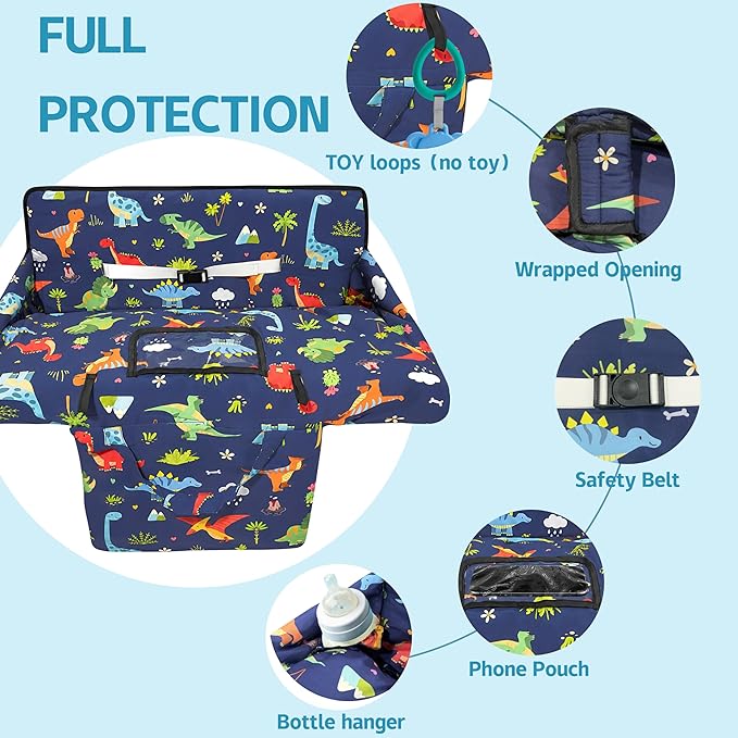 Shopping Cart Cover for Baby,2-in-1 High Chair Cover Soft,Portable, and Machine Washable,Comfortable Cotton Seat Pad with Safety Harness and Portable Cloth Bag,Fits All Supermarkets and Restaurants