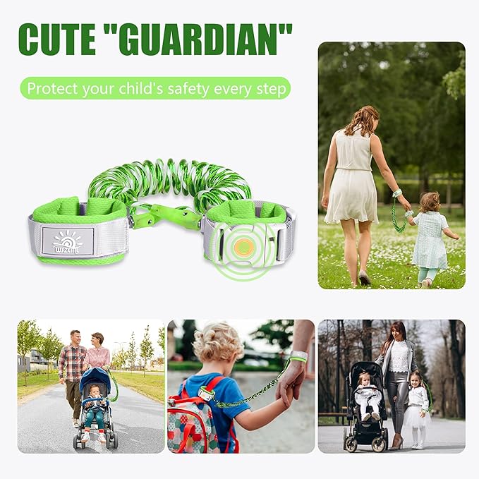 Anti Lost Wrist Link,Toddler Harness Walking Leash with Induction Lock,Reflective Child Wrist Leashes for Baby,6.56ft Kids Leash for Supermarket Mall Airport Amusement Park Zoo Travel（Green）