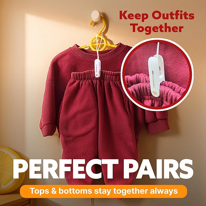 HASHI Baby Clothes & Pants Clips, Non-Slip Hanger Clips with Strong Grip, Space-Saving Organizer for Baby & Toddler Laundry, Closet, Socks, Stroller, Travel & Drying Rack (60, Premium)
