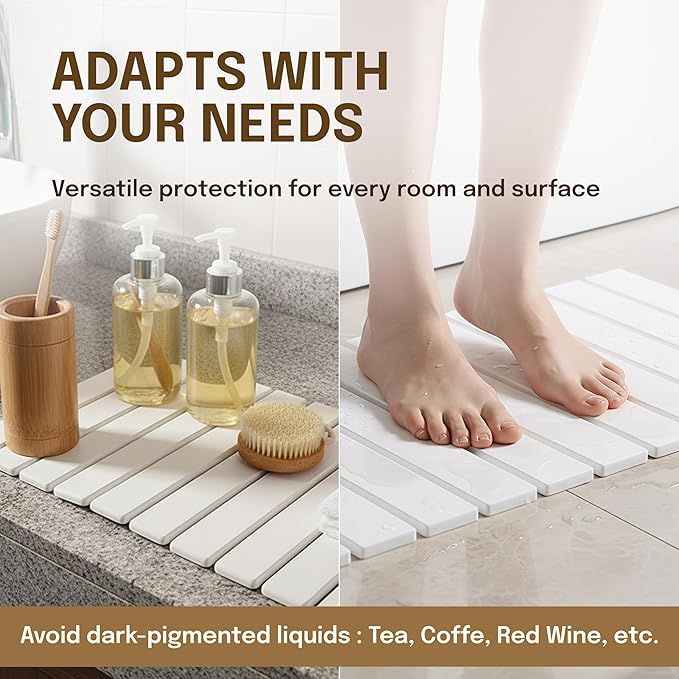 Kitchen Stone Drying Mat for Dishes 24"x16"- Eco-Friendly Foldable Quick Drying Stone for Kitchen Counter - Absorbant Diatomaceous Earth Mats - Dish Dryer Mat for Cups Bottle -Bathroom-Any Countertop