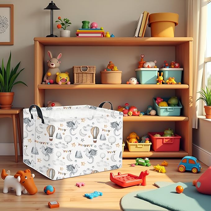 TIBAOLOVER Rectangular Baby Kids Storage Basket for Home Kitchen Girls Cute Storage Bin Organizer Shelf Book Room Decor(Flying Dinosaur)