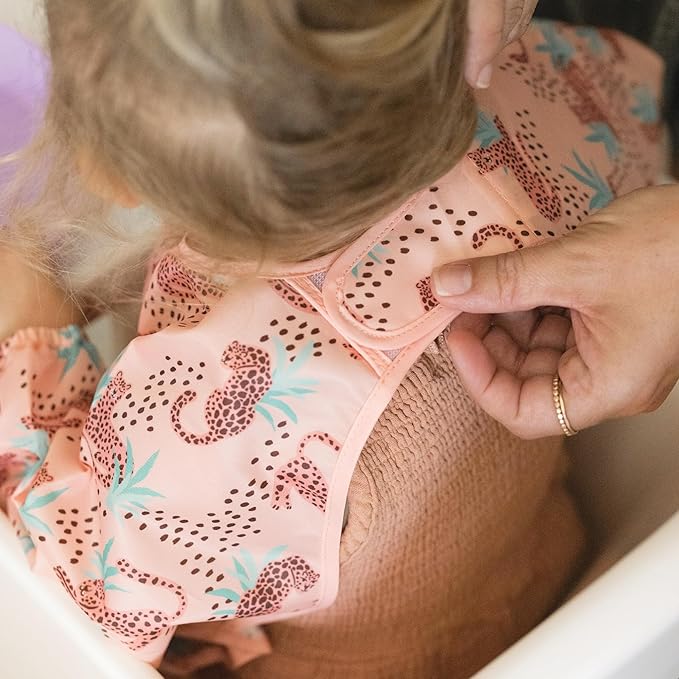 Tiny Twinkle Long Sleeve Bib for Babies & Toddlers | Waterproof Smock Bib for Eating | Machine Washable & Mess-Proof Feeding Essentials | Newborn Shower Gift (Leopard, 6–24M)