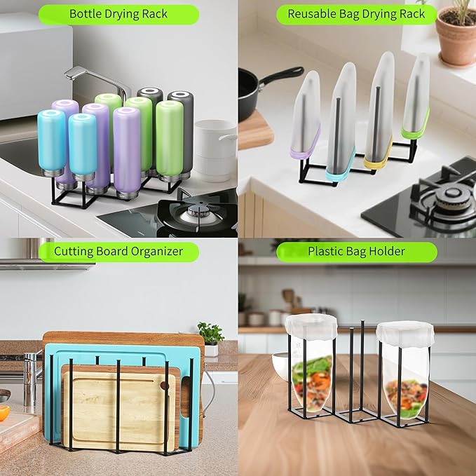 LAEMYFYRE Collapsible Bottle Drying Rack, Foldable Baby Bottle Drying Rack, Portable Drainer Stand Holder for Water Bottles, Cup, Reusable Silicone Bag, Cutting Board (Black)