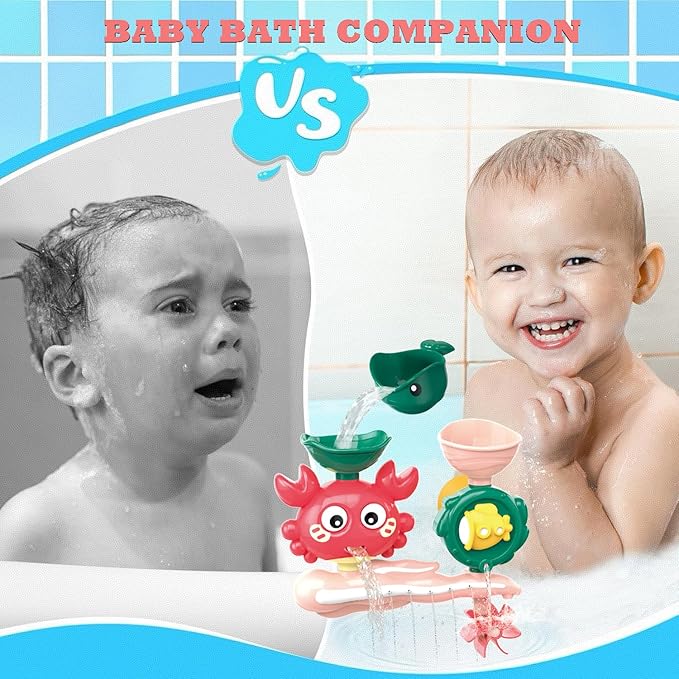 Baby Bath Toys for Kids Ages 1-3, Crab Bathtub Water Toys for Toddler 2-4, Mold Free Bath Toys W/ Suction Cup for Babies 6-12 Months Boys Girls Infant Gifts (Pink)