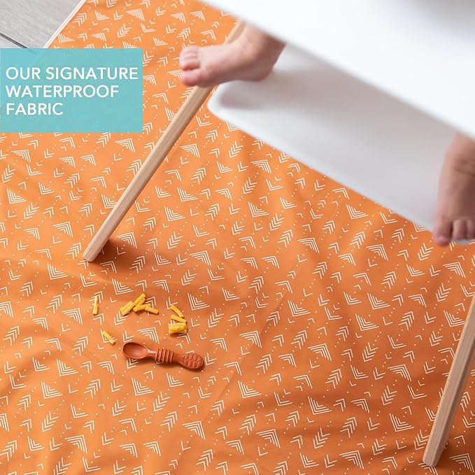 Bumkins Baby Splat Mat for Under High Chair, Babies Toddlers Eating Mess Mat, Waterproof Reusable Cloth for Arts and Crafts, Playtime Mat for Kids, Floors or Tables, Fabric 42inx42in, Boho Orange