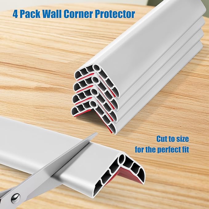 Wall Corner Edge Protector 4 Pack,1.57x1.57x23.62x0.28 inch Soft Baby Proof Corner Guards for Sharp Edges, Self-Adhesive Corner Protectors for Home, Kindergarten,Thickness-White 7mm(0.28 in)