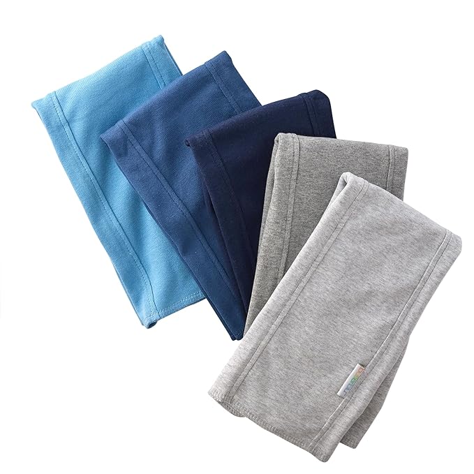 Butterblu Bailey 5-Pack Burp Cloths 100% Organic Cotton Knit for Newborn & Baby Boys & Girls, Blue, One Size