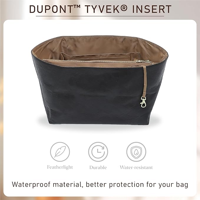 Doxo Long Champ Organizer Insert, Bag Organizer Insert for le pliage Medium, G.oyard PM, Speedy 30, Neverfull MM and More, Light Waterproof DupontPaper Purse Organizer, 6 Pockets(Black&Brown, M)