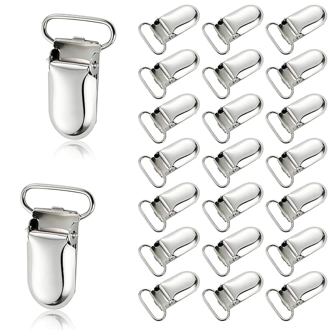 25 PCS 3/4" Suspender Clips Metal Pacifier Clip Holder for Pacifiers DIY Baby Girl Toy Bibs Garter Making Supplies (Silver, Bulk)