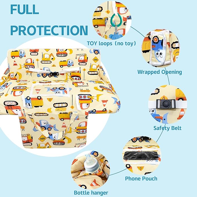 Shopping Cart Cover for Baby,2-in-1 High Chair Cover Soft,Portable, and Machine Washable,Comfortable Cotton Seat Pad with Safety Harness and Portable Cloth Bag,Fits All Supermarkets and Restaurants