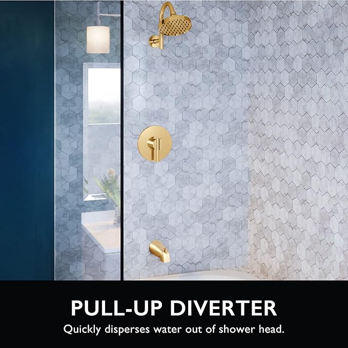 Design House 583880 Slip-On Pull-Up Wall Mount Tub Diverter Spout, Satin Gold