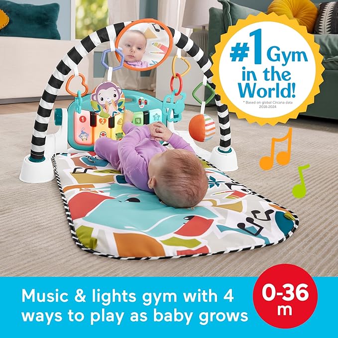Fisher-Price Baby Activity Mat Glow & Grow Kick & Play Piano Gym, Blue, Musical Learning Toys for Ages 0+ Months, Spanish Version