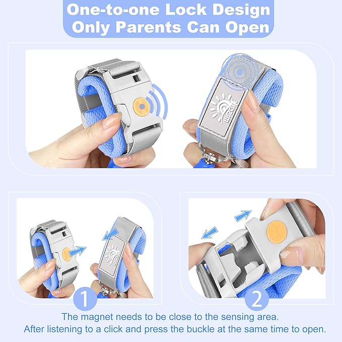 Anti Lost Wrist Link,Toddler Harness Walking Leash with Induction Lock,Reflective Child Wrist Leashes for Baby,6.56ft Kids Leash for Supermarket Mall Airport Amusement Park Zoo Travel（Blue）