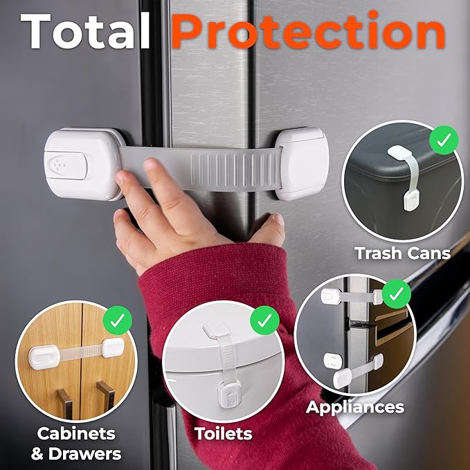 4-Pack Cabinet Locks Baby Proofing - Childproof Locks for Cabinets, Drawers, Cupboard, Refrigerator, Toilet Seat, Trash Can, Dishwasher