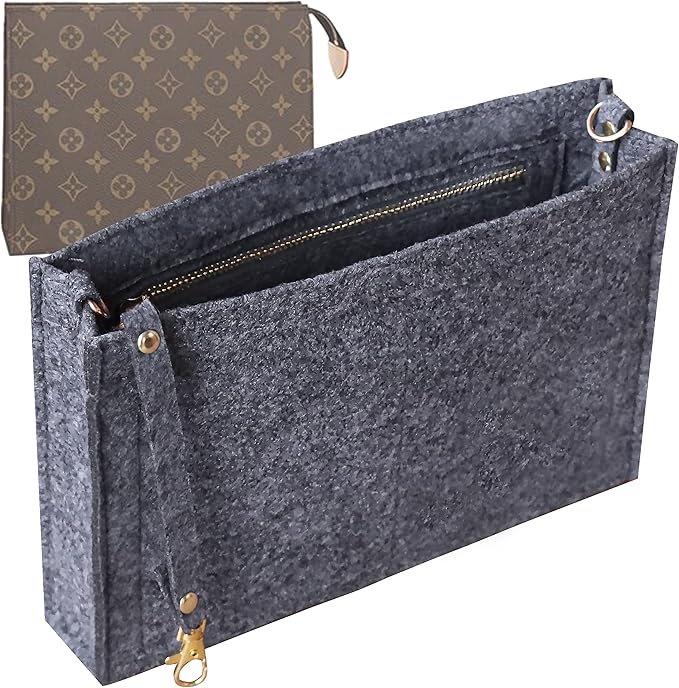 Soyizom Felt Hangbag Tote Organizer Insert Fits Toiletry Pouch 26 19 Messenger Bag Insert Organizer for Women,Hangbag Purse Liner Bag in Bag Tidy Organizer with Gold Buckle&Keychain(Small-19,Grey)