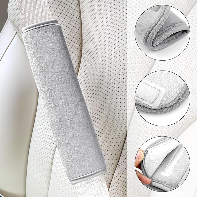 yuntop 2 PCS Car Seat Belt Pads Cover Soft Seat Belt Shoulder Pad Safety Belt Strap Shoulder Pad Comfortable Driving Compatible with Most Cars Helps Protect You Neck and Shoulder (Gray)