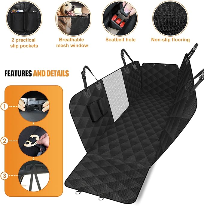 Dog Car Seat Cover for Back Seat with Mesh Window, 600D Heavy Duty Waterproof Hammock, Universal Fit for Cars and SUVs (Standard 56.5"x53")