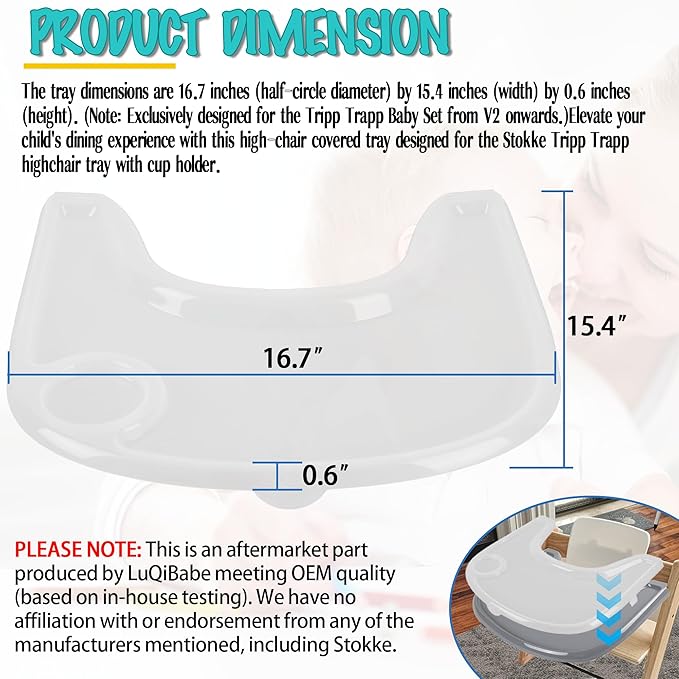 High Chair Tray Cover Compatible with Stokke Tripp Trapp Chair with Cup Holder - Smooth Surface and Strong Suction - Made with Food-Safe Plastic (BPA BPS BPF Lead Phthalate Free) - Clear