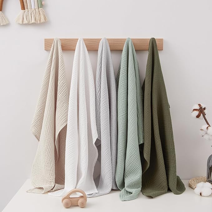 Susurration Burp Cloths Muslin 5 Pack Absorbent and Soft 100% Cotton Large Burping Cloths 23.6 * 23.6 inch, Baby Washcloths Newborn Essentials Registry-Green