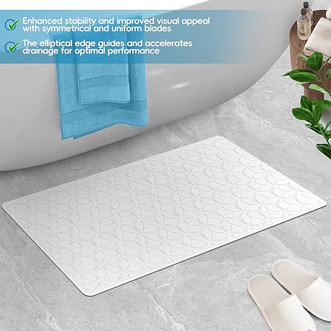 Bathtub Mat Non Slip with Suction Cups - 100% Rubber Bathroom Mat Textured for Bath Tub Shower Safety - Soft on Touch - BPA/PVC Free - Pet Dog Bath Mat - Machine Washable - 17 × 35 Inch（White）
