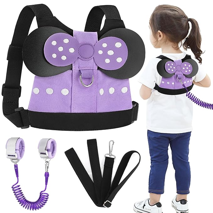 Accmor Toddler Harness Leashes + Anti Lost Wrist Link, Cute Child Safty Harness Leash Belt for Kids, Baby Anti Lost Leash Walking Harness Wristband Adjustable Assistant Strap for Girls/Boys to Travel