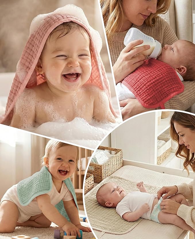 14Pack Muslin Baby Burp Cloths 100% Cotton 20"X10" Soft Absorbent Quick Drying Newborn Drool Baby Face Washcloths