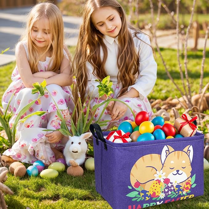 ASKETAM Cat Easter Basket for Kid Large Empty Easter Bunny Eggs Décor Storage Basket (Cat)