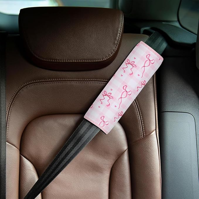 YR Seat Belt Cover for Kids, Soft Comfort Seat Belt Cushion for Children, Cute Cartoon Pattern Car Seat Belt Pads Cover for Girls and Boys, 1 Pack (Pink Bows)
