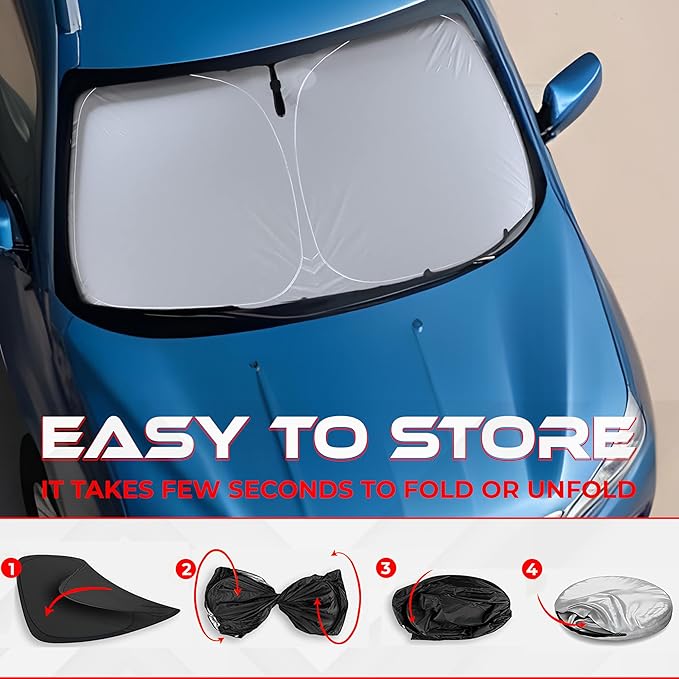 Autotech Park Foldable Sunshade Compatible with 2022-2025 Rivian R1S and R1T, UV Reflective and Easy Storage, Custom-fit Car Windshield Sun Shade