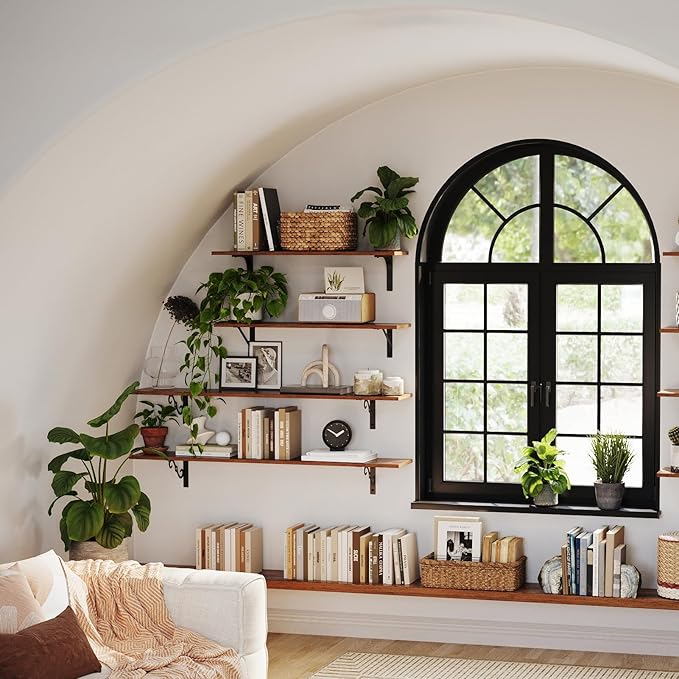 DINZI LVJ Long Wall Shelves, 31.5 Inch Wall Mounted Shelves Set of 2, Easy-to-Install, Wall Storage Ledges with Sturdy Metal Brackets for Living Room, Bathroom, Bedroom, Kitchen, Rustic Brown | Easy-to-Install, Wall Storage Ledges, Living Room, Bathroo...