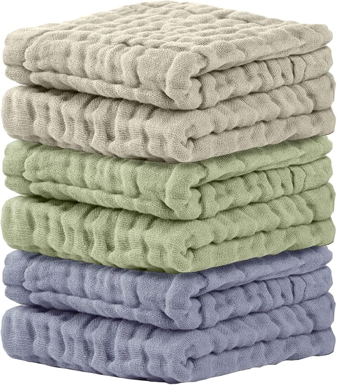 Cuddle Campus Baby Washcloths 6 Packs, Muslin Washcloths Baby,Cotton Burp Cloths, Extra Absorbent and Soft Wash Clothes for Newborns, 12x12 Inches
