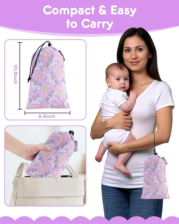 High Chair Cover Portable with 3-Point Harness, Waterproof Baby Seat Cover for Restaurant Travel Home Use, Machine Washable, Fits Wooden Chairs (Purple Unicorn)