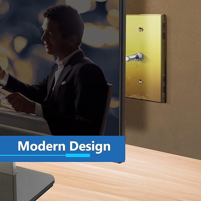 LIDER Reflective Acrylic 0.406" Diameter Hole Phone Cable Wall Plate, Mirrored Cable Plate, Acrylic Glass, Oversized 1-Gang 5.25" x 3.44", LWP-41O-AGD5P, Gold