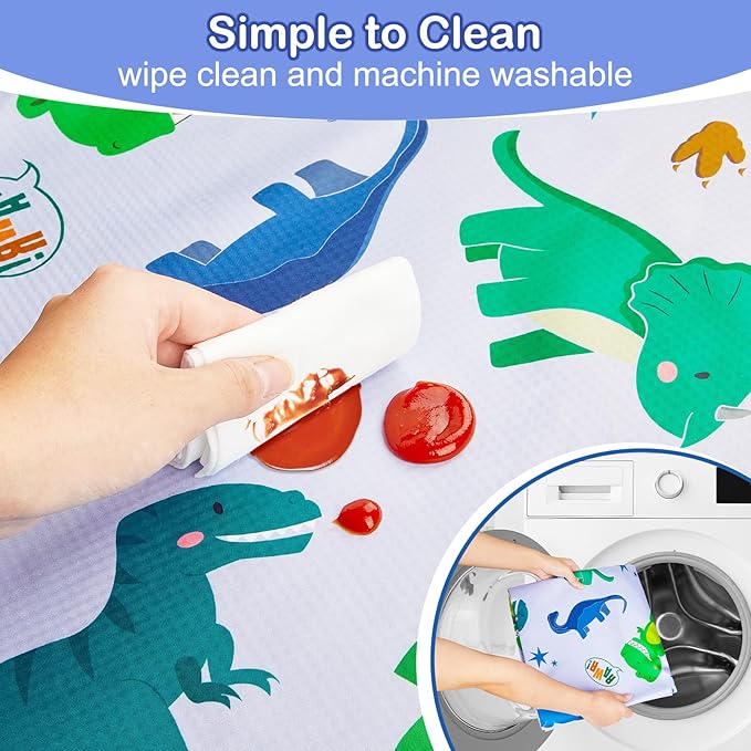 Basumee Splat Mat High Chair Mat Waterproof Baby Play Splat Mat for Under High Chair Food Catcher Highchair Mat for Floor Non Slip Bottom, Green Dinosaur, 46x42 Inches