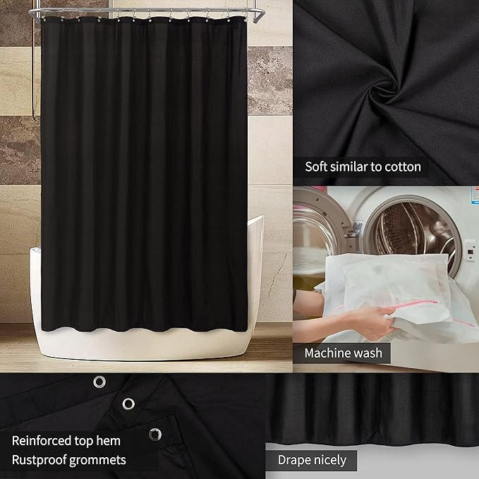ALYVIA SPRING Stall Fabric Shower Curtain Liner Waterproof - Soft & Lightweight Long Stall Size Shower Curtain with Magnets, Machine Washable - 54x78, Black