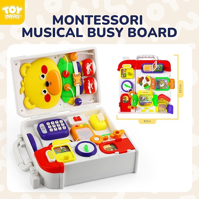 TOY Life Montessori Busy Board for 1-2 Year Old, 20‑in‑1 Baby Musical Toddler Toys, Fine‑Motor & Early Educational Baby Montessori Toys for Toddler 1‑3 Year Old Boys Girls Christmas Birthday Gift