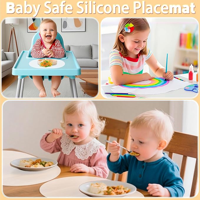 Oval Silicone Placemats Set of 4, Heat Resistant Non-Slip Waterproof Table Mats, Ultra-Thin Translucent Easy Clean Dining Mats for Home & Kids, 17"x12", White