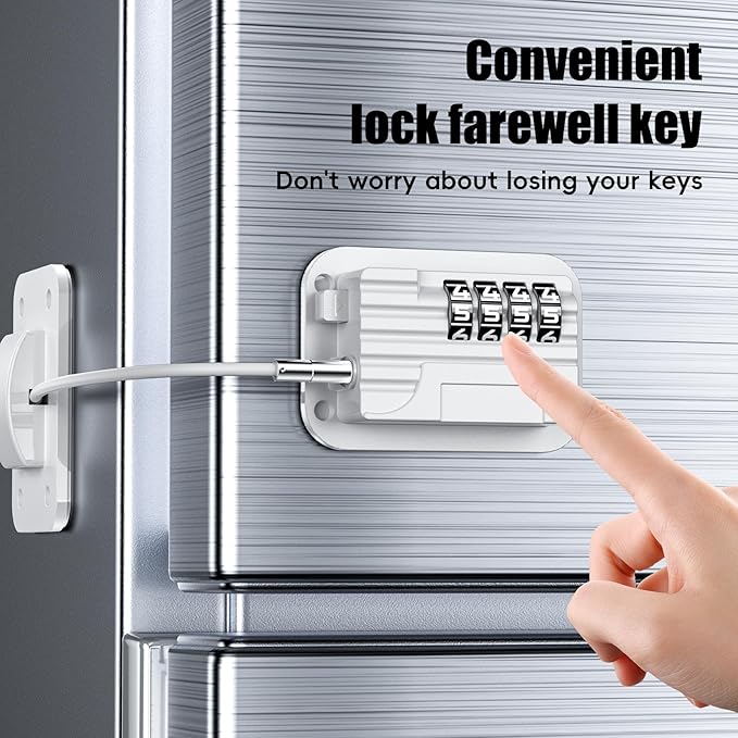 Upgraded Refrigerator Combination Locks- Changeable Password Fridge Locks for Kids, Toddlers and Children, Child & Baby Proofing Safety Door Lock for Cabinet and Drawers Windows (White-1 Pack)