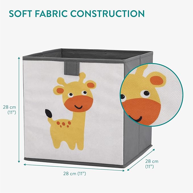 Navaris Kids Storage Cubes Set of 3 - Kids Cube Fabric Organizer Storage Bins - Foldable Cloth Cube for Childrens Bedroom Baby Nursery - Book Toy Bin Cubby Storage - Grey
