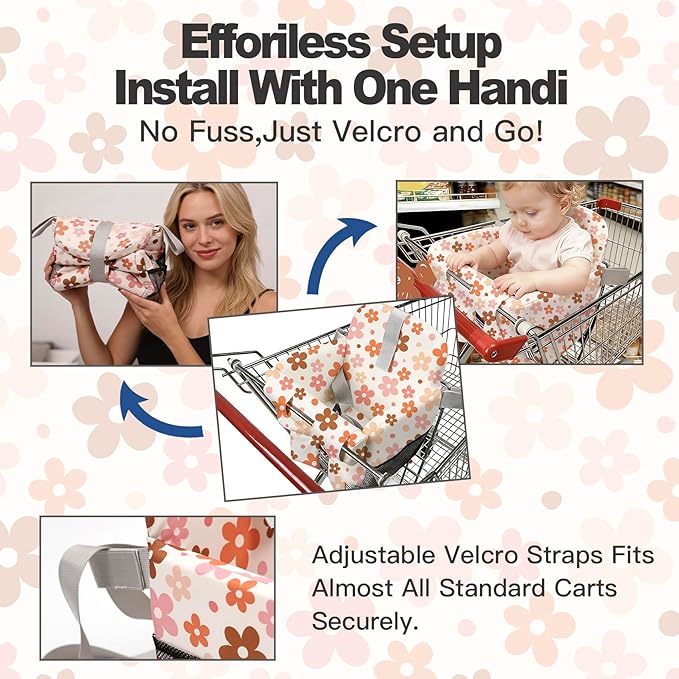 Shopping Cart Cover for Baby &High Chair Cover, Padded with Detachable Strap & Thigh Pad, Machine Washable, Padded Toddler Shopping Cart Cover Grocery Cart Cover (Floral)