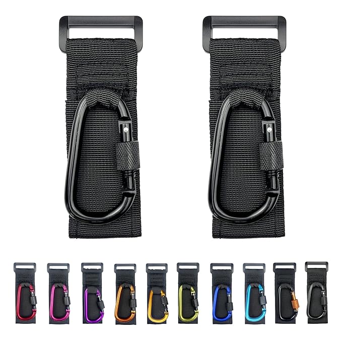 [Upgrade]Baby Stroller Hook with Locking, Carry 30 lbs per Stroller Clip, Baby Stroller Accessories & Car Seat Hook for Hanging Diaper Bag, Golf, Shopping and Pet Cart (2 Pcs + Nylon + Black)