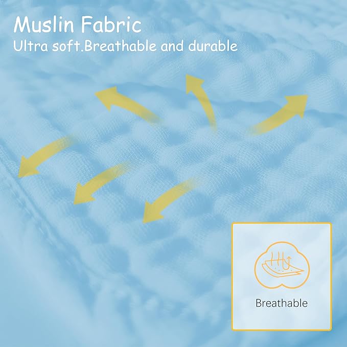 Lovely Care 12 Pack Muslin Burp Cloths 100% Cotton Muslin Cloths Large 20''x10'' Extra Soft and Absorbent Baby Burping Cloth - Aqua