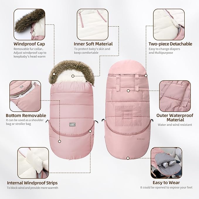 LAT Baby Warm Bunting Bag Universal,Extended and Removable,Stroller Sleeping Bag Cold Weather,Waterproof Toddler Footmuff