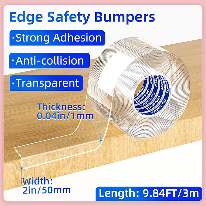 Clear Soft Corner Protectors for Furniture Strip,2in (W) x 9.84FT(L),Sharp Edge & Table Bumper,Window Edge,Wall Protector, Soft Corner Guards Safe for Proof,Table Corner Protectors in Family