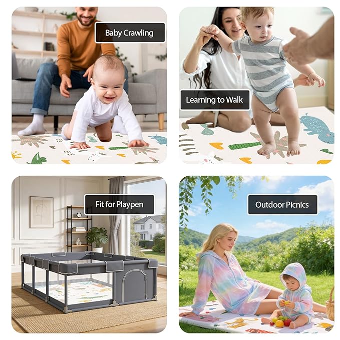 XVISHX Baby Play Mat, 71 x 59 Inch Play Mat Perfect for Use Baby Playpen, Foldable Baby Foam Playmat for Floor, Portable Waterproof Activity PlayMats for Babies, Infants and Toddlers