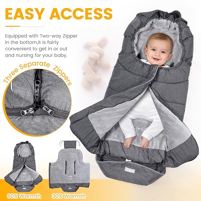 Orzbow Universal Stroller Footmuff, Winter Baby Bunting Bag for Stroller - Baby Sleeping Bag with Coral Fleece Lining for Cold Weather, Water-Repellent, Winter Must Have for Toddler Kids, Dark Grey